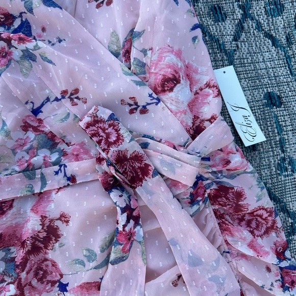Eliza J Dresses Eliza J Floral Ruched Chiffon Faux Wrap Dress wedding guest - Picture 5 of 8